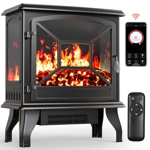 Image of Silonn Electric Fireplace Heater,4777 BTU Portable Fireplace with App & Remote,24″/60cm Electric Corner Fireplace Low Noise with 5 Brightness Levels,Temp Control & Timer for Living Room,Bedroom