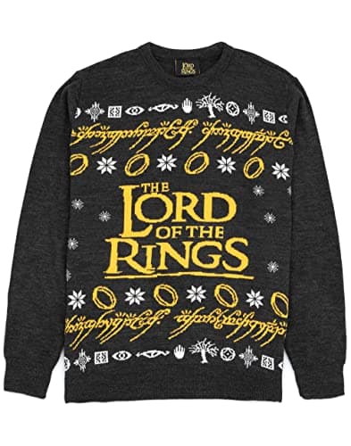 Image of The Lord Of The Rings Adults Christmas Jumper | Mens Ladies Movie Logo Festive Black Knitted Sweater | Presents for Him Her XL