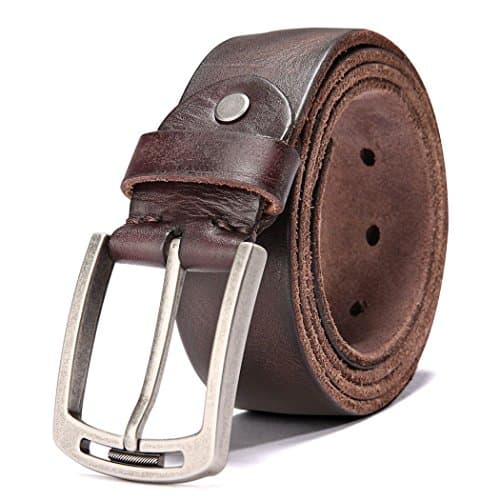 Image of Hzhy Men's Leather Belt,100% Full Grain Leather with Anti-Scratch Pin Buckle,Great for Jeans & Casual Wear & Cowboy Wear & Work Clothes (125cm (38''- 42''), Type 1-2)