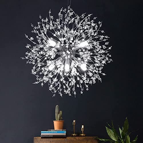 Image of PIAOPIAO Modern Crystal Dandelion Pendant Light Silver Firework Chandelier 8 Bulbs 32 Strings G9 Fixture for Living Room Bedroom Dining Room White Light