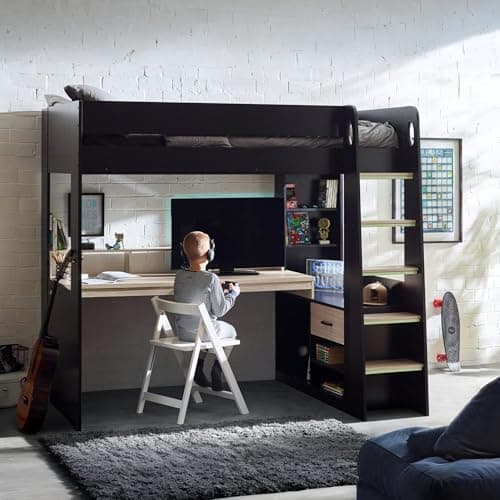 Image of Julian Bowen Blaze Gaming Highsleeper Bed-Black and Pale Wood, Engineered, Single