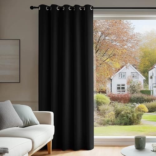 Image of Deconovo Door Curtain Thermal Insulated Eyelet Energy Efficient Blackout Curtain for Bedroom Living Room 66 x 84 Inch Drop Black 1 Panel