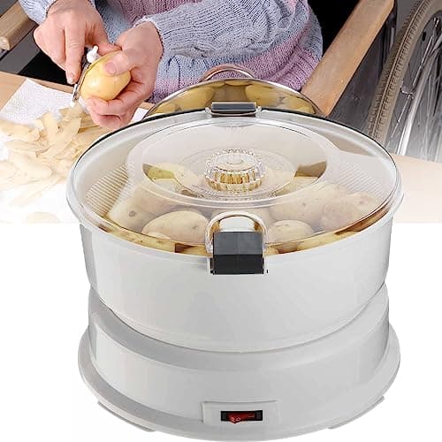 Image of LBLFEBD Electric Potato Peeler Machine,Electric Slicers,Potato Rumbler Peeler Machine, Vegetable Peeler With Container, Rotary Safety Lock No Mess Potato Rumbler 1kg Capacity White Potato Shaker