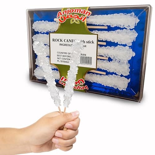 Image of Anjoman Rock Candy Natural Sticks - Pack of 10 Stick | White Sugar Crystal | Aromatic Nabat Chobi for Sweetening Beverages, Desserts & Ready to Eat Delicious Snack