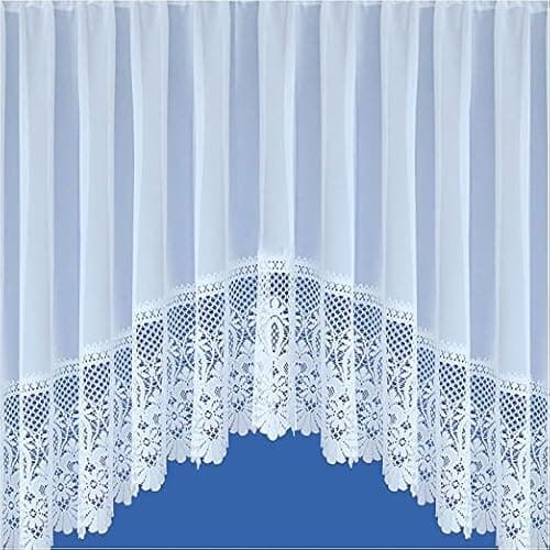 Image of Maple Textiles Jardiniere White Net Curtain Plain with a Victorian Heavy Lace Scalloped Base Sold in 3 Widths and 5 Drops and (200"(508cm) Wide x 48"(122cm) Drop)