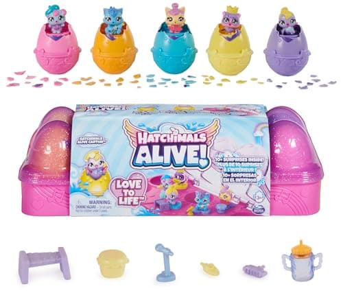 Image of HATCHIMALS Alive, Egg Carton Toy with 5 Mini Figures in Self-Hatching Eggs, 11 Accessories, Kids’ Toys for Girls and Boys Aged 3 and up