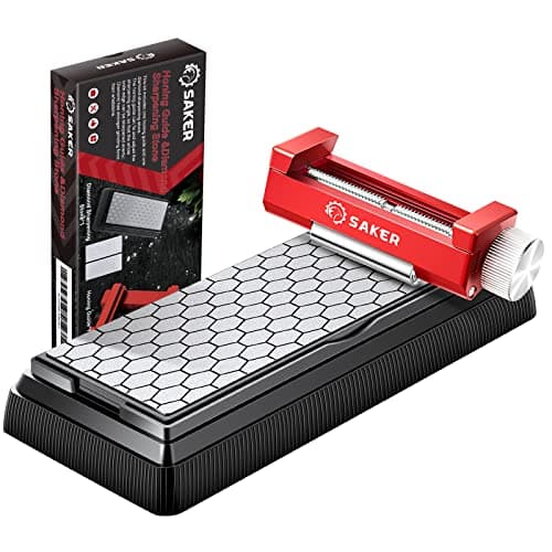 Image of Saker Honing Guide with Whetstone - Red Off-Center Upgraded Honing Tool and Diamond Sharpening Stone Set Kit for Kitchen Knife, Short Chisels and Planes, Fine/Coarse Plate, 400/1000/Grit