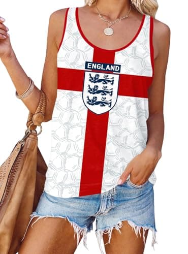 Image of For G and PL 2026 Football Cup Women's Racerback Sleeveless Slim Fit Scoop Neck Tank Top Vest Shirt England Red White Blue A2 M