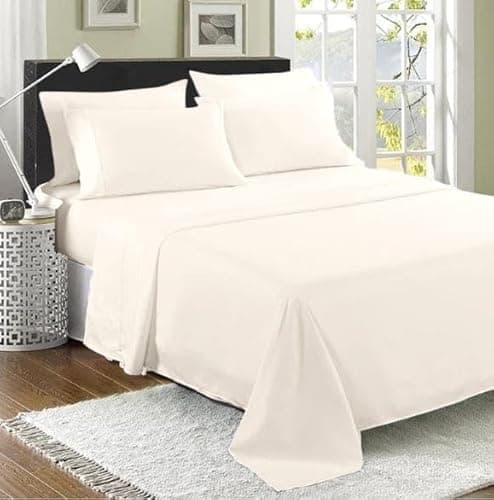 Image of 100% Egyptian Cotton Flat Sheet, 200 Thread Count Ultra-Soft Long Staple Bed Sheet, Luxury Hotel Quality Bedding, Shrinkage & Fade Resistant Top Sheet- Easy Care (Single, Cream)