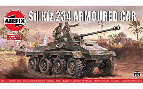 Image of Airfix Vintage Classics Set - A01311V SDKFz.234 Armoured Car - Plastic Model Tank Kits for Adults & Children 8+, Set Includes 57 Pieces, Sprues & Decals - 1:76 Scale Model Tank Set