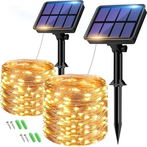 Image of btfarm 2 Pack Solar String Lights Outdoor Garden Waterproof, Total 16M/53FT 160 LED Solar Powered Fairy Lights, 8 Modes Copper Wire Lights for Patio Yard Party Christmas