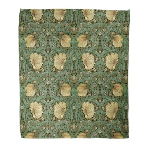 Image of WWOOPLL William Morris Home Decor Throw Blanket, Green Art Nouveau Floral Warm Soft Cozy Flannel Bed Blankets for Bed, Couch, Sofa and Chair, Comfort for Kids, Teens, and Adults, 150x200cm