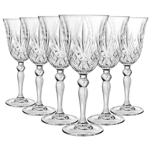 Image of RCR Crystal Melodia Wine Glasses, Set of 6, Perfect for Wine Or Cocktails, Classic Goblet Shape, 210 ml, Perfect for Birthdays, New Homeowners, Weddings, Parties, Dishwasher Safe, 21 cl