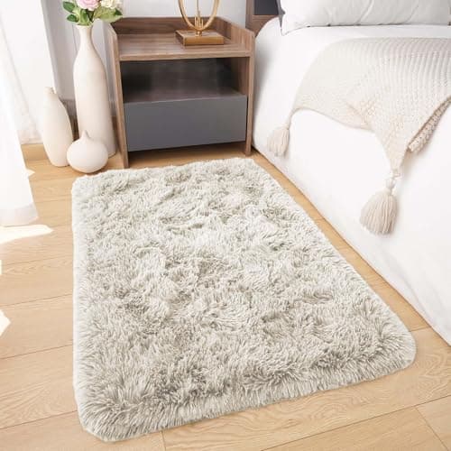 Image of BedLooms Rugs Living Room 60x110 cm – Cream Area Rugs for Bedroom Anti Slip – Modern Super Soft Plush Carpets Fluffy Shaggy Rug for Lounge, Dining Room – Non Shedding Bedside Rug for Kids Room