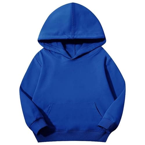 Image of Yufennie Kids Cotton Hoodie - Plain ColouBlue Hooded Sweatshirt with pockets for Boys & Girls 9-10 Years Blue