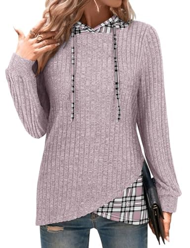 Image of Gemulate Womens Hoodies Long Sleeve Drawstring Hooded Jumpers Sweater Striped Ladies Sweatshirts Longline Tunic Pink XXL