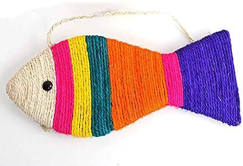 Image of MECO Cat Scratch Pad Creative Fish Shaped Claw Scratcher Toy Sisal Scratching Mat with Hanging Rope for Wall Floor Sofa Lounge Use Cat Sleeping Rug Pad (Large)