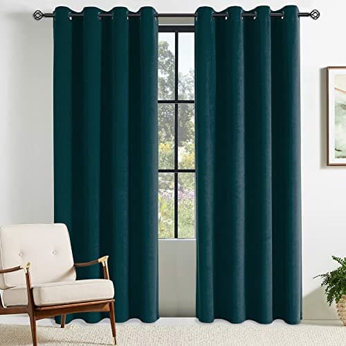Image of CUCRAF Thermal Insulated Velvet Curtains Eyelet Teal 2 Panels Ring Top - Soundproof Blackout Curtain for Kids Room and Living Room W46 x L72