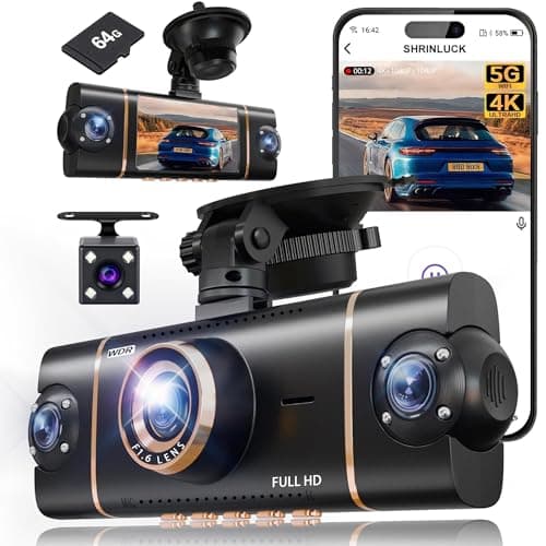 Image of 4 Channel Dash Cam, 4K + 3 x 1080P Dash Cam Front/Rear/Inside/Side 360°View Car Camera Built-in 5G WiFi GPS, 24H Parking Mode, G-Sensor, Loop Recording, 64GB Card Included