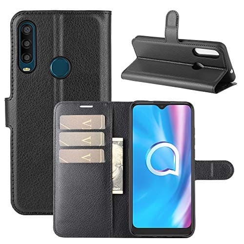 Image of ROVLAK Case for Alcatel 1SE 2020 Wallet Flip Cover with Card Slot Shockproof Lichee Pattern PU Leather Case+Inner TPU Silicone Case with Kickstand Cover for Alcatel 1SE 2020 Smartphone Case,Black