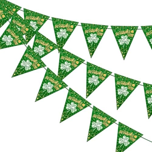 Image of St Patricks Day Banner, 5 x 7 Inch Lucky Green Shamrock Flag, St Patricks Day Decorations, Clover Bunting Decorations for Party Gathering Festival（10M）
