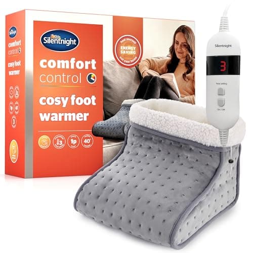 Image of Silentnight Electric Foot Warmer for Cold Feet - Heated Foot Warmer with 3 Heat Settings, Super Soft Teddy Fleece Machine Washable Lining, and Overheat Protection - Warm Cosy - Grey