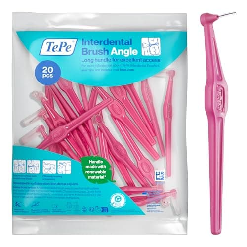 Image of TePe Interdental Brush Angle, Pink, 0.4mm/ISO 0, 20pcs, Interspace Cleaning, Plaque Remover for Teeth with Narrow Gaps, ensures Strong Gums