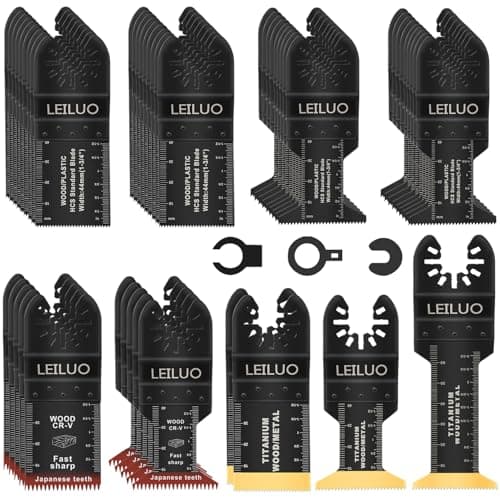 Image of LEILUO 50 Pcs Titanium Multitool Blades Kits for Wood Nails Drywall Cutting Universal Oscillating Tool Accessories with Storage Bag Compatible with DeWalt Makita Dremel and More
