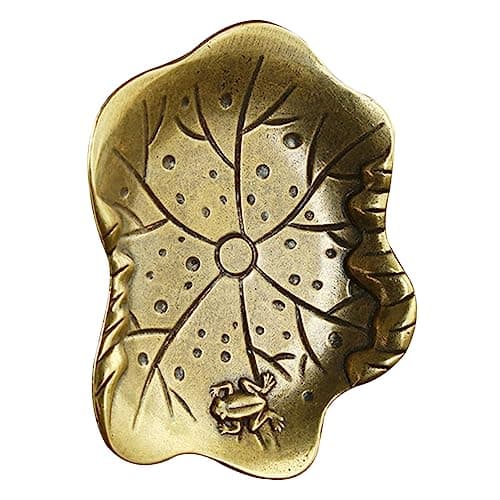 Image of WRITWAA Brass Floral Leaf Shaped Jewelry Display Plate Decorative Tray for Holding Earrings and Lenses, Chic Table Ornament Suitable for Office and Restaurant Use