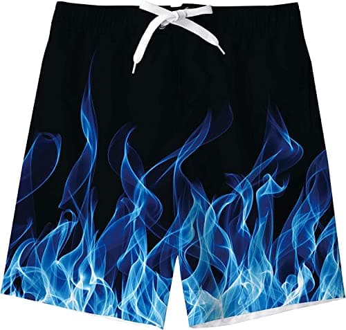 Image of Kids4ever Swim Shorts Boys Flame 3D Printed Swimming Trunks Summer Quick Dry Lightweight Beach Boardshorts with Adjustable Waist Teenager 13-14 Years