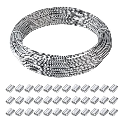 Image of aufodara 30M Stainless Steel Wire Rope 2mm PVC Coated Cable Rope, Picture Hanging Wire, Garden Wire, with 36Pcs Aluminum Crimping Sleeves (30M)