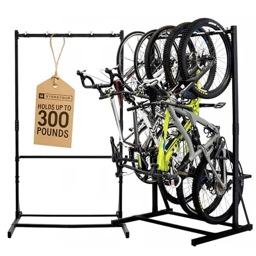 Image of StoreYourBoard Triangle Freestanding Bicycle Rack for 5 Bikes, Aluminium Steel, Indoor Bike Storage Rack, Black, Garage, Home, Bicycle Storage