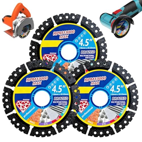 Image of 3 Pcs Diamond Multi-Purpose Saw Blades, 115mm/4.5 Inch Heavy Duty Angle Grinder Discs, Segmented Diamond Saw Blades Cutting Wheel for Fast Cutting Granite Marble Concrete Tiles Plastic