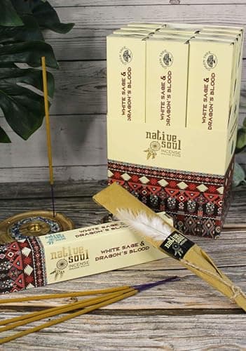 Image of Native Soul White Sage & Dragon’s Blood Incense Sticks – Pack of 3 with JRose Incense Burner – Protective & Purifying for Energy Cleansing & Meditation – Long-Lasting Fragrance
