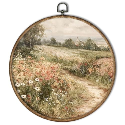 Image of Bonbeau Framed Vintage Canvas Wall Art Botanical Pictures, Landscape Wildflower Painting for Living Room Bedroom Office Home Decorations (Vintage Landscape Pictures, 26cm, Framed)