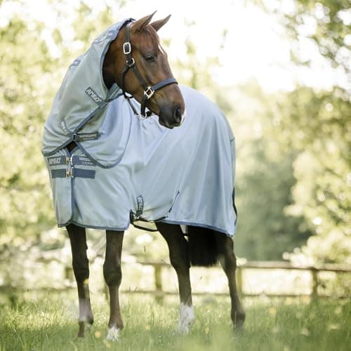 Image of Horseware Ireland Amigo Bug Rug Plus Fly Sheet with Removable Neck Cover 100% Polyester Mesh Heather Blue/Silver 75