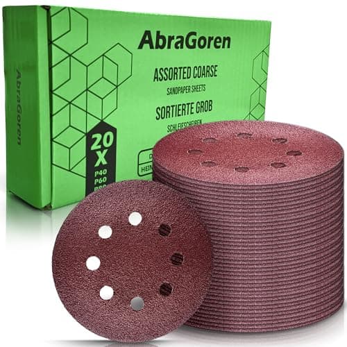 Image of Pack of 60PCS 125mm Sanding Discs for Orbital Sander - Mixed Coarse Discs (P40, P60, P80) - Hook and Loop with 8 Holes
