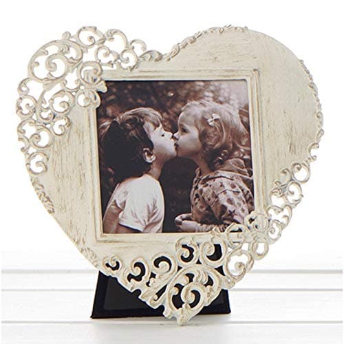 Image of Vintage antique cream lace heart-shaped frame - 13cm x 14cm - A shabby chic style, romantic heart picture frame.
