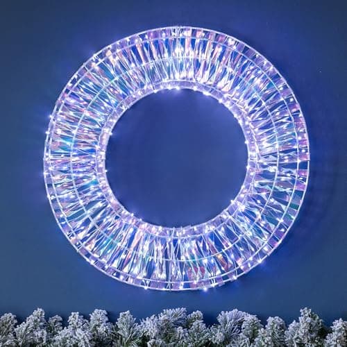Image of CHRISTOW Light Up Christmas Wreath 50cm, Iridescent White Micro LED Hanging Door Wall Window Decoration, Mains Powered, Indoor Outdoor Home Garden (380 LEDs)