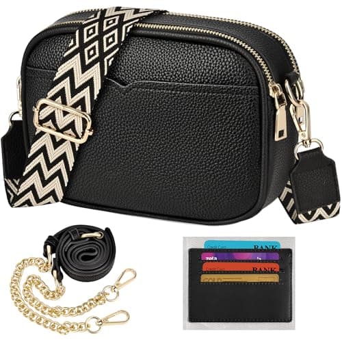 Image of TEUEN Crossbody Bags for Women, Small Shoulder Handbags PU Leather with 2 Removable Wide Straps & Chain, Trendy Ladies Cross Body Bag Elegant Purses for Women with 4 Card Slots
