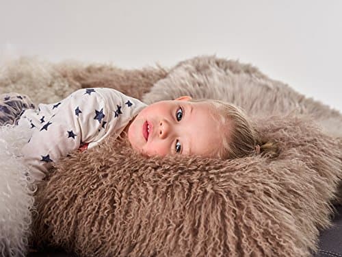 Image of Naturally Sheepskins Mongolian Cushion Cover - 40x40cm Genuine Sheepskin Fur Decorative Pillow Case with Cotton Backing & Zipper Closure (Mocha)