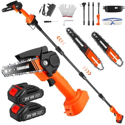 Image of Cordless Pole Saw, 2-in-1 High Branch Saw & Handheld Garden Chain Saw, Electric Extension Chainsaw with 2*1.5AH Battery, 2.3m Long Reach Telescopic Pole Pruner ,150° Adjustable Head for Tree Trimming