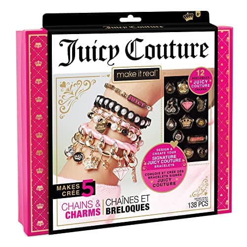 Image of Make It Real Juicy Couture Bracelet Making Kit with Deluxe Charms, Beads, Velvet Ribbon and Gold Chains - Girls Toys