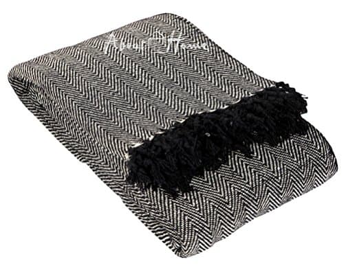 Image of About Home Herringbone Cotton Blanket Throw, Settee Cover (BLACK/natural, 70"x100")
