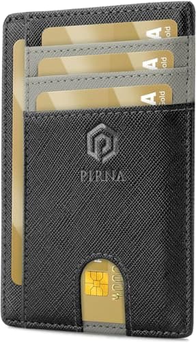 Image of PIRNA Slim Wallet for Men | RFID Blocking Minimalist Credit Card Holder – Thin Card Wallet with Small Money Pocket & Gift Box for Men's in UK, Slim Mens Wallets UK (Black Grey)