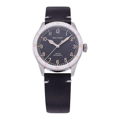 Image of Baltany Khaki Aviation Automatic Pilot Watch, Military Style (Black Dial White Bezel)