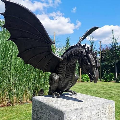 Image of SUPYINI Garden Statues Ornaments, Large Patinated Bronze Dragon Gothic Garden Decor Statue, The Dragon of the Garden Sculptures Statues, Yard Art, Funny Resin Ornament