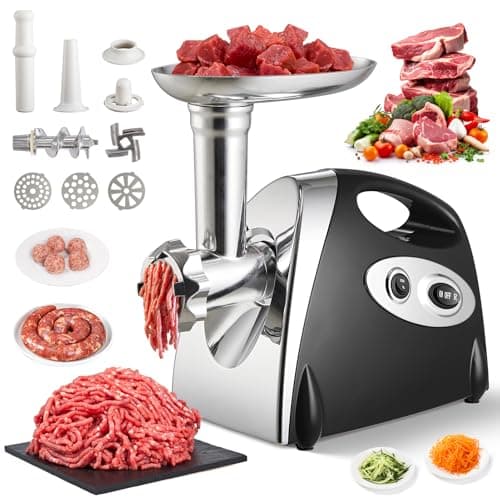 Image of Warmiehomy Meat Grinder Electric, 2800W Meat Mincer with 3 Stainless Steel Grinding Plates, Food Mincer Machine, Household Sausage Meat Patty Maker, Reverse Function, Plastic Housing(Black)