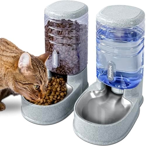 Image of Automatic Pet Feeder Small&Medium Pets Automatic Food Feeder and Waterer Stainless Steel Bowls Set 3.8 L, Travel Supply Feeder and Water Dispenser for Dogs Cats Pets Animals