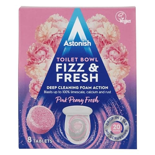 Image of Astonish Toilet Bowl Fizz & Fresh Tablets, Deep Cleaning Foam Action, Removes Limescale Calcium & Rust, 8 Tablets, Pink Peony Fresh